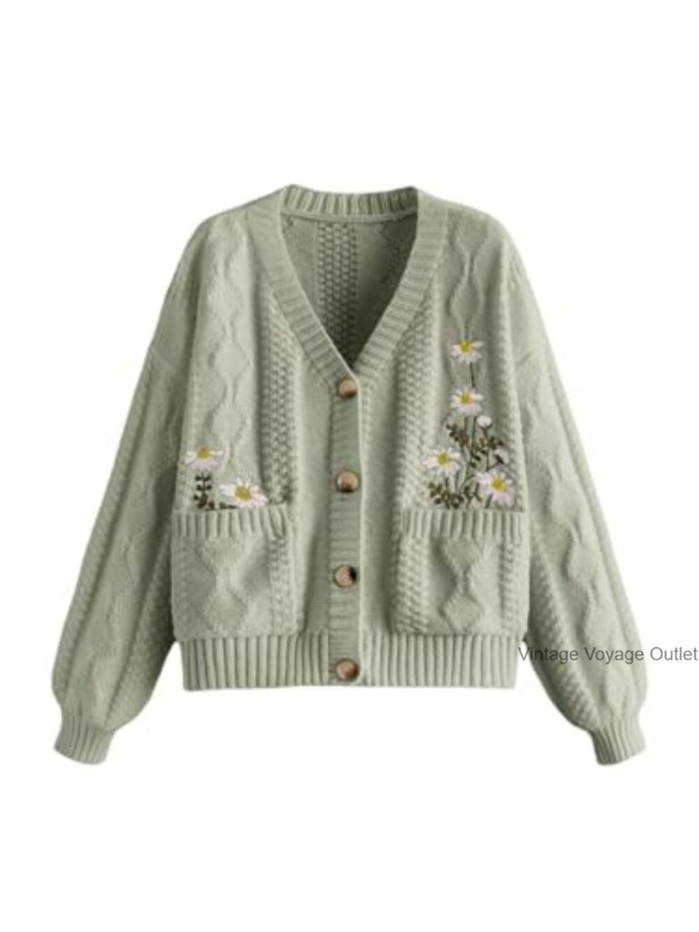 Women's Chunky Floral Embroidered Oversized Button Up Cardigan